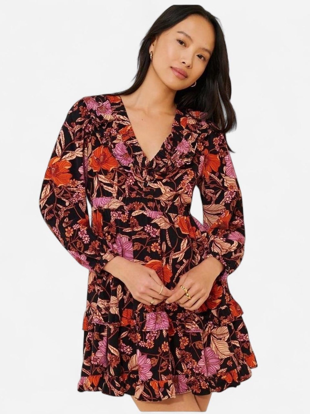 Anthropologie Pilcro Floral Long-Sleeve Corduroy Ruffle Dress